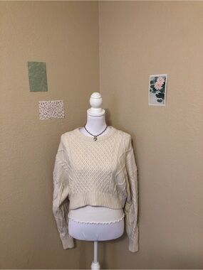 Sunday Best Cream Cable-Knit Cropped Crew Sweater